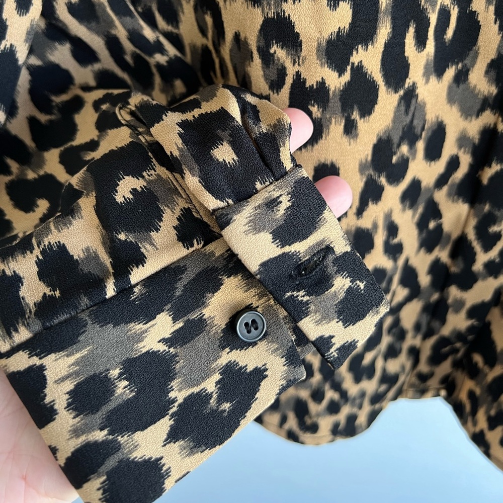 Leopard Print Halogen Button Up Size Petite Medium - image 3